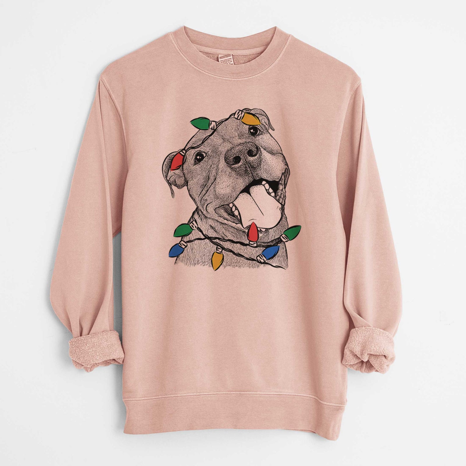Christmas Lights Eloise the Pitbull Mix - Unisex Pigment Dyed Crew Sweatshirt