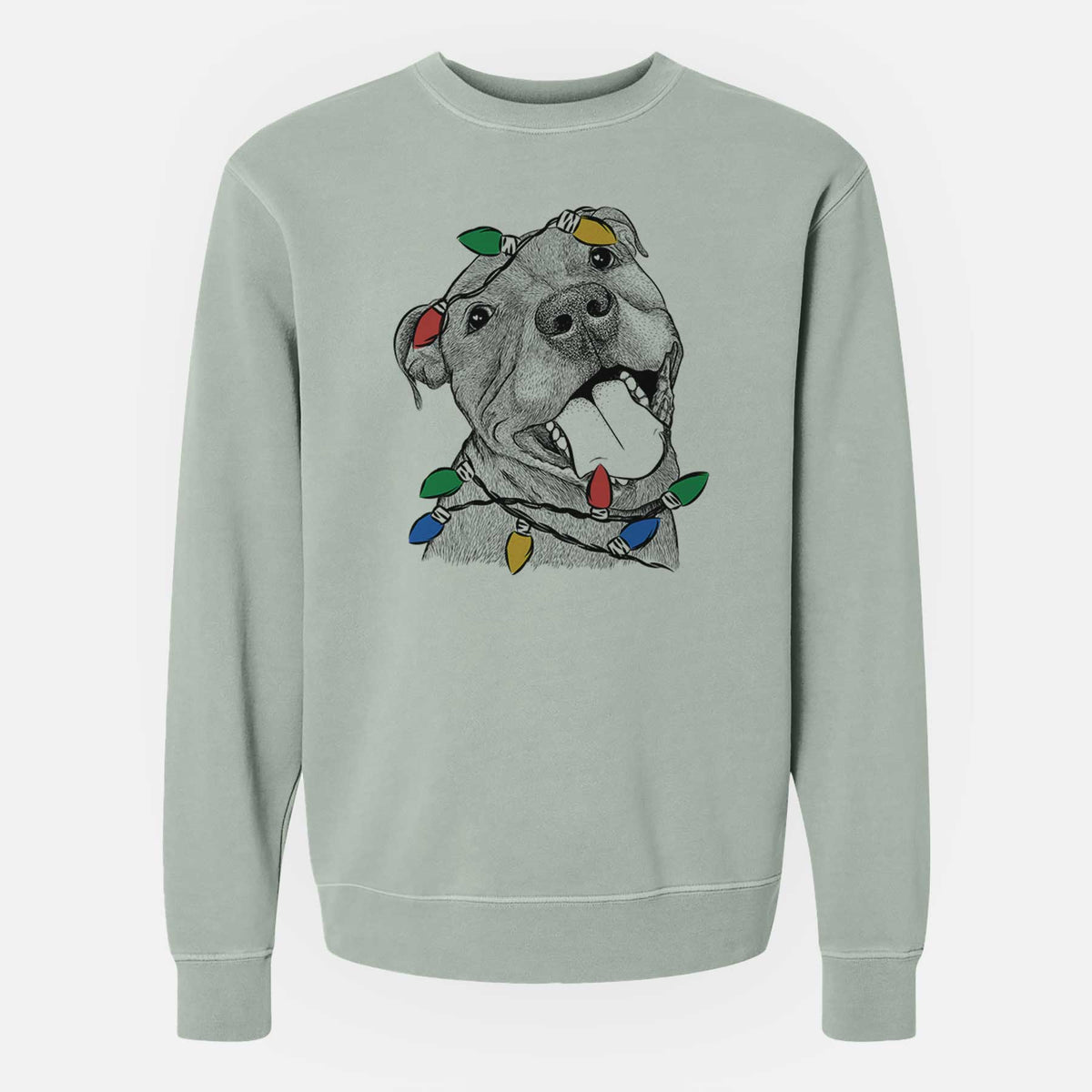 Christmas Lights Eloise the Pitbull Mix - Unisex Pigment Dyed Crew Sweatshirt