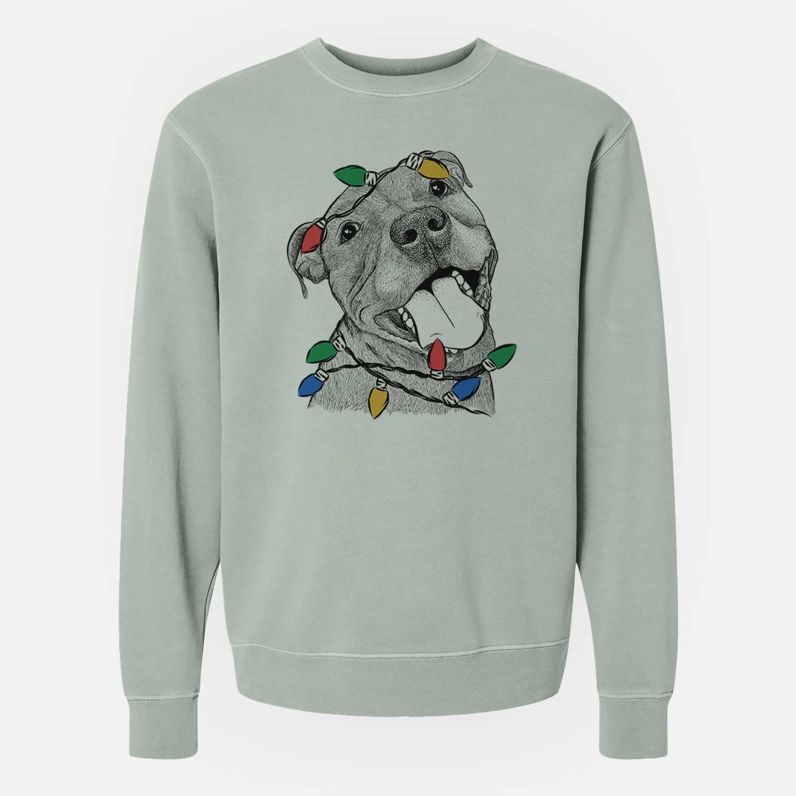 Christmas Lights Eloise the Pitbull Mix - Unisex Pigment Dyed Crew Sweatshirt