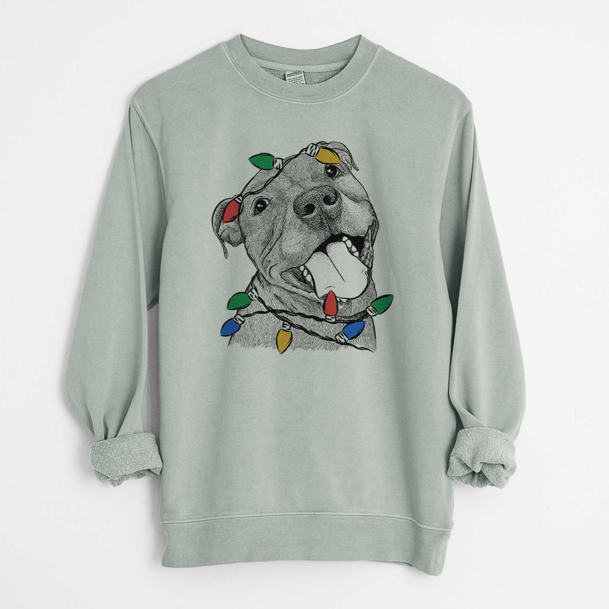 Christmas Lights Eloise the Pitbull Mix - Unisex Pigment Dyed Crew Sweatshirt