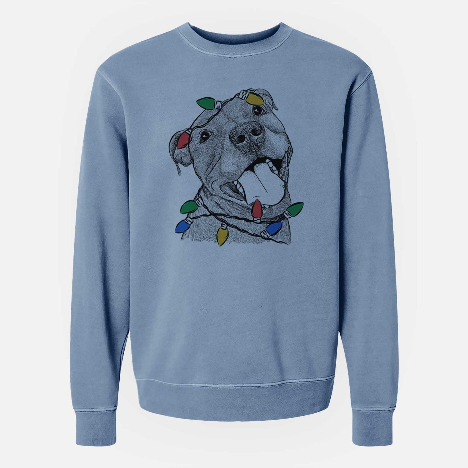 Christmas Lights Eloise the Pitbull Mix - Unisex Pigment Dyed Crew Sweatshirt