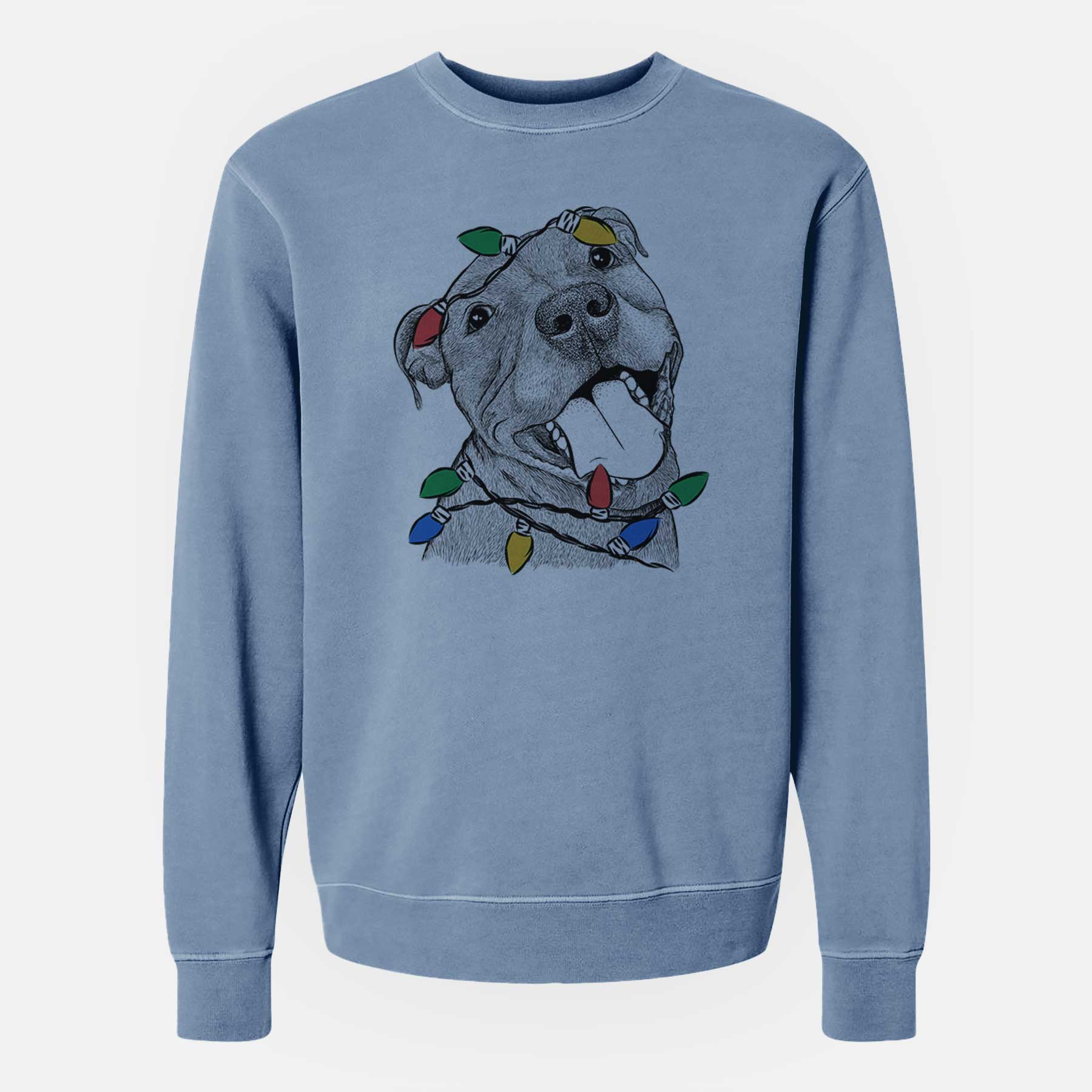 Christmas Lights Eloise the Pitbull Mix - Unisex Pigment Dyed Crew Sweatshirt