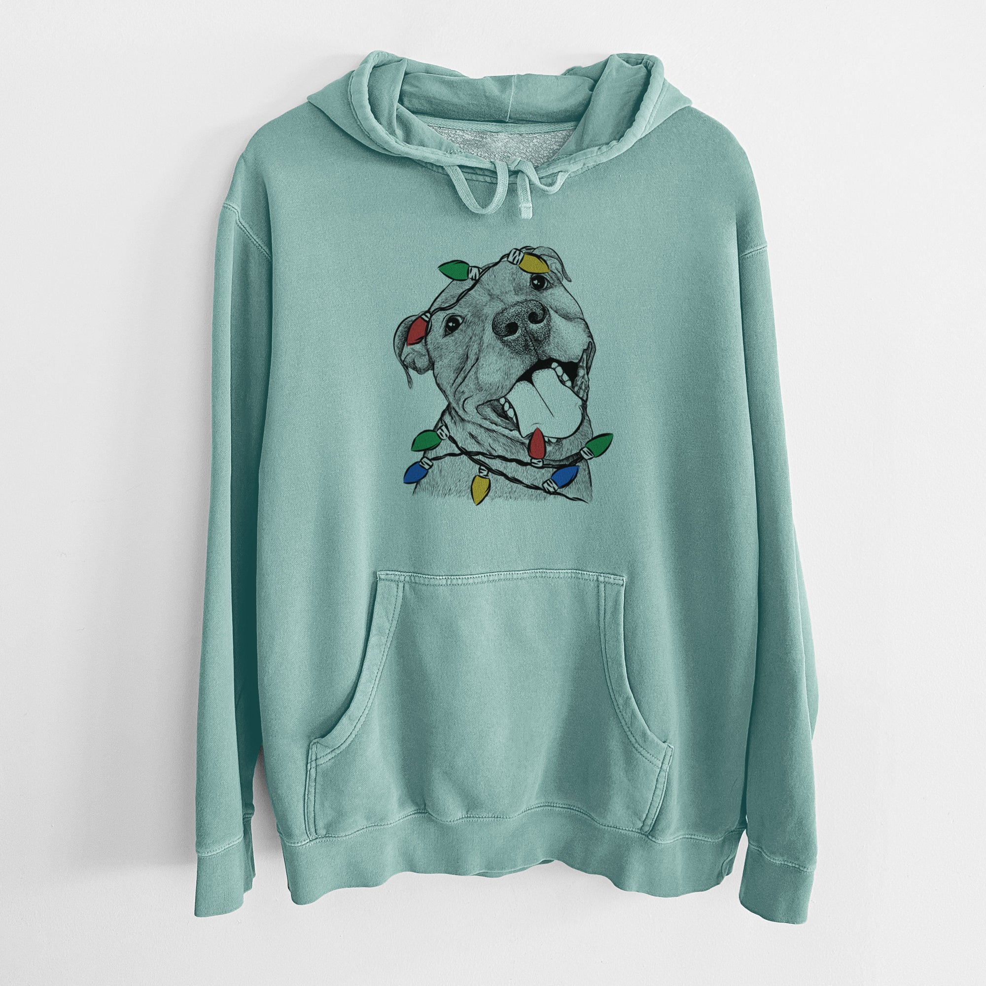 Christmas Lights Eloise the Pitbull Mix - Unisex Pigment Dyed Hoodie