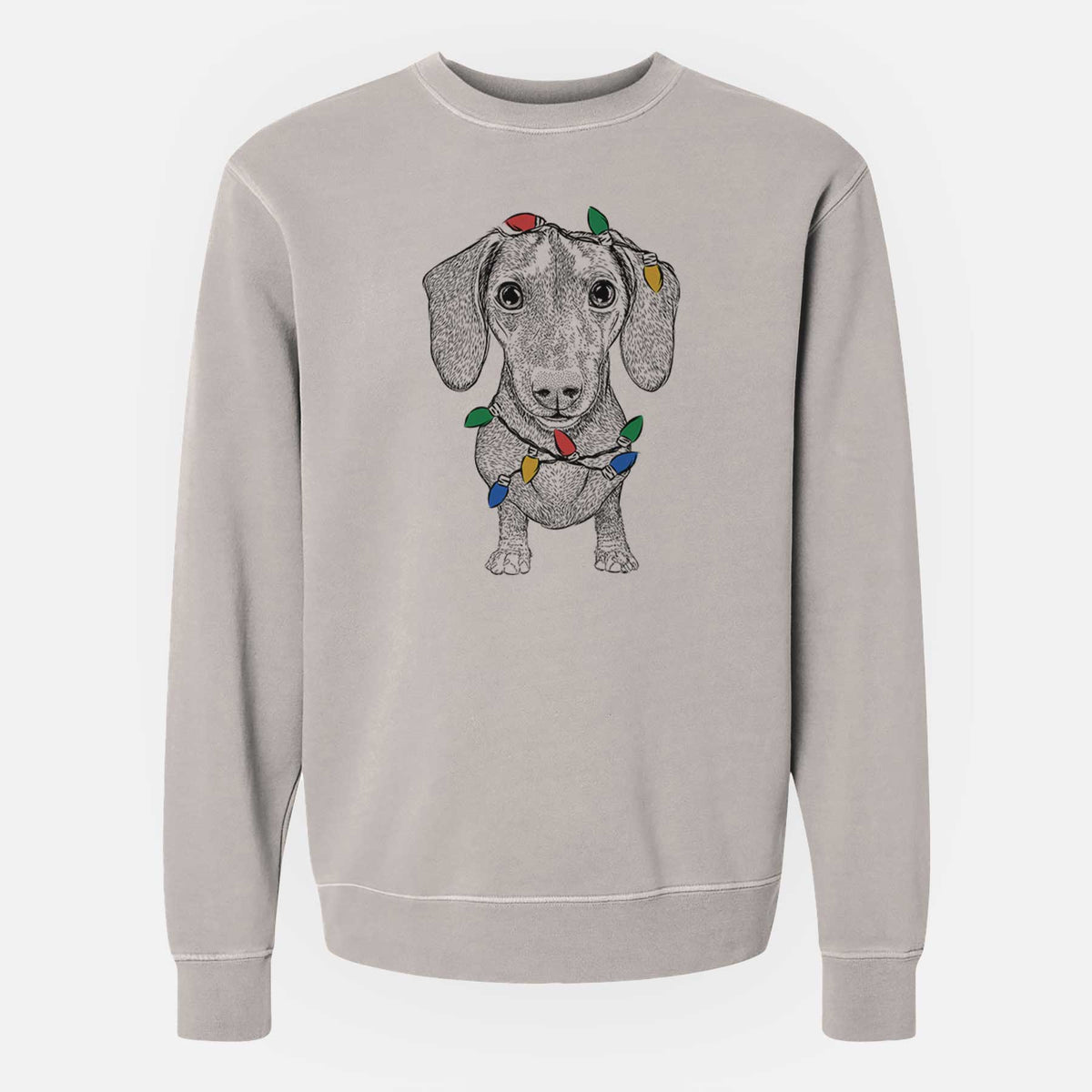 Christmas Lights Ernie the Mini Dachshund - Unisex Pigment Dyed Crew Sweatshirt