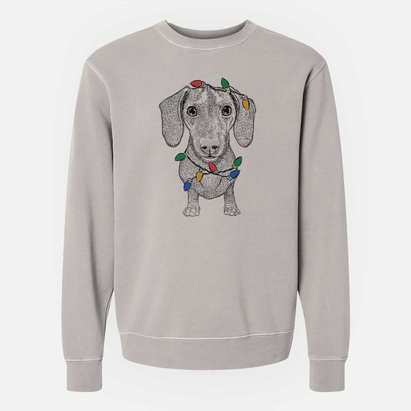 Christmas Lights Ernie the Mini Dachshund - Unisex Pigment Dyed Crew Sweatshirt