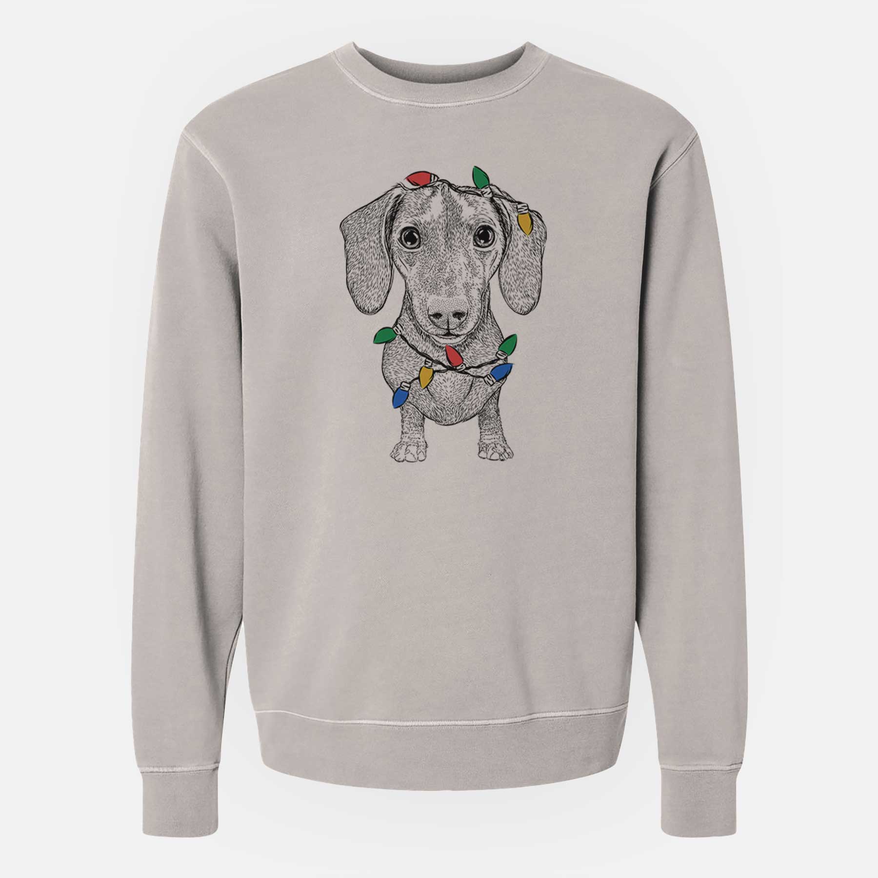 Christmas Lights Ernie the Mini Dachshund - Unisex Pigment Dyed Crew Sweatshirt