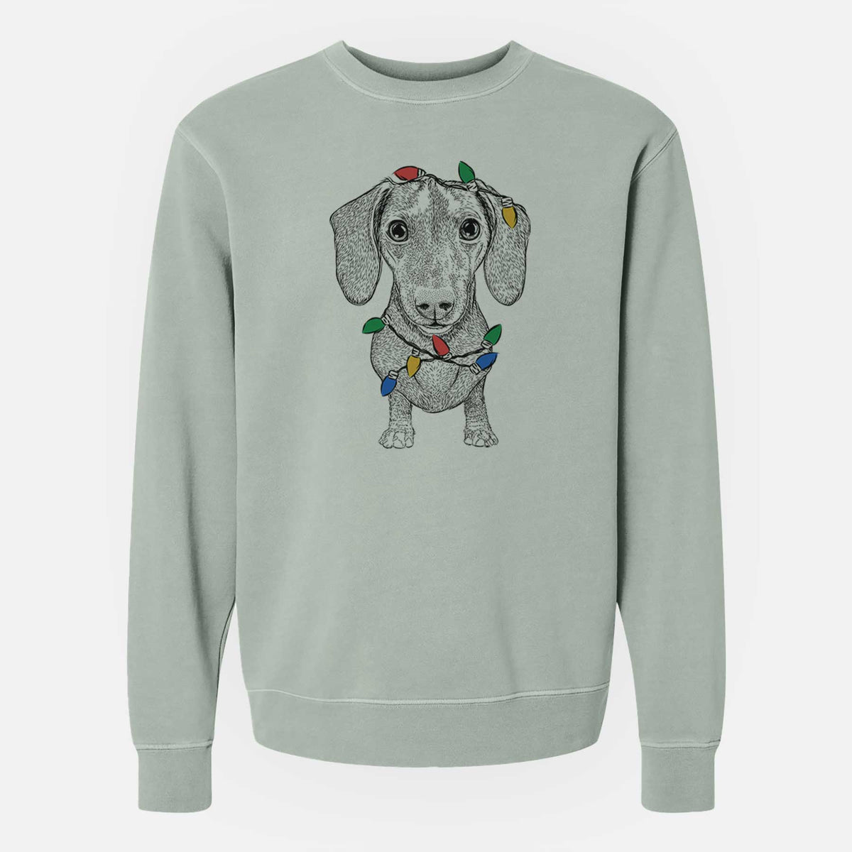 Christmas Lights Ernie the Mini Dachshund - Unisex Pigment Dyed Crew Sweatshirt