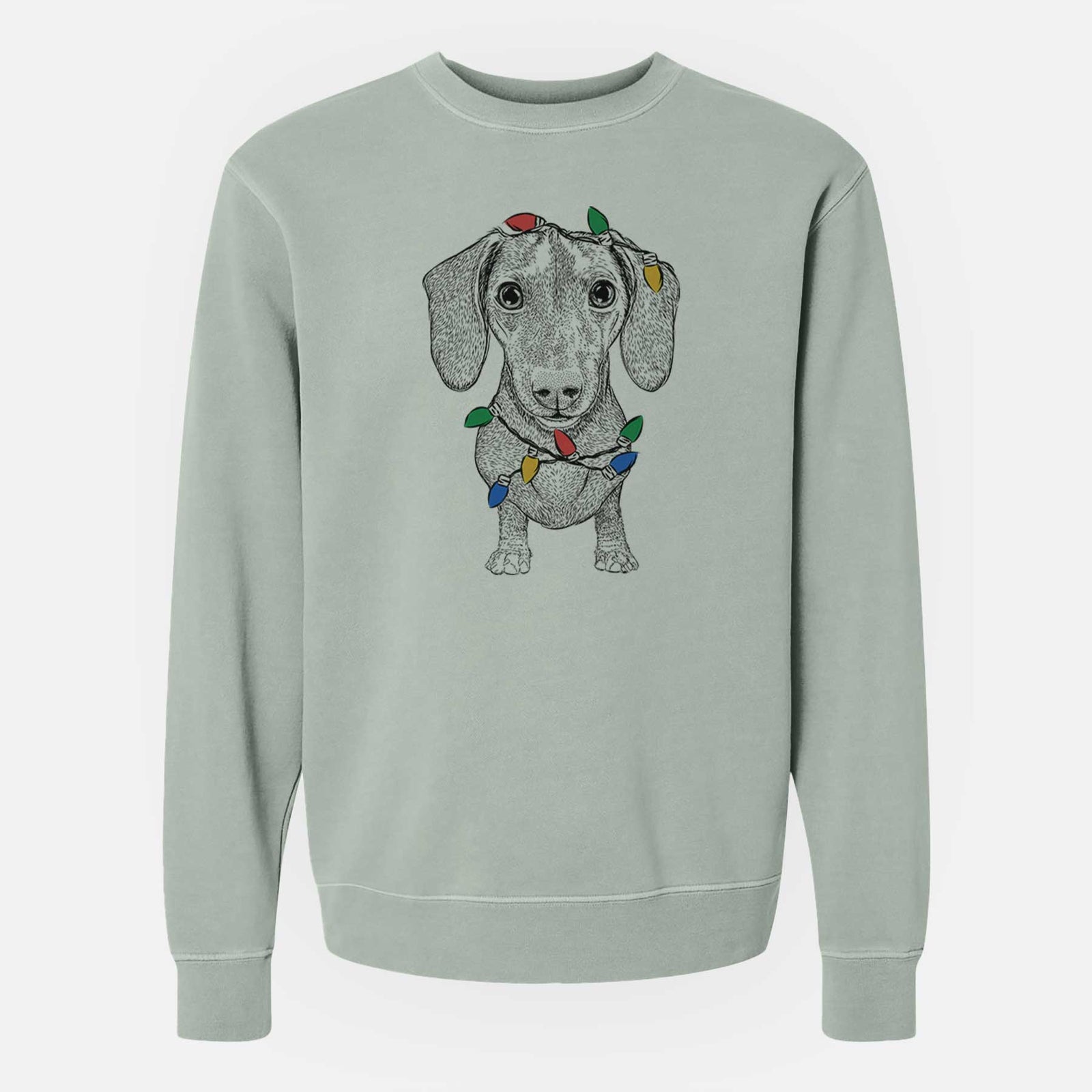 Christmas Lights Ernie the Mini Dachshund - Unisex Pigment Dyed Crew Sweatshirt