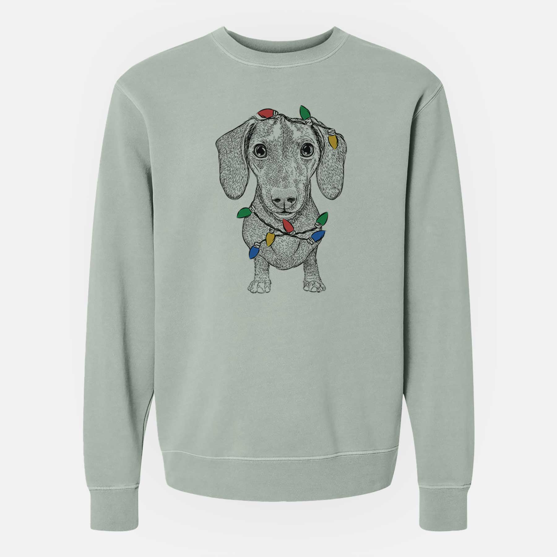 Christmas Lights Ernie the Mini Dachshund - Unisex Pigment Dyed Crew Sweatshirt