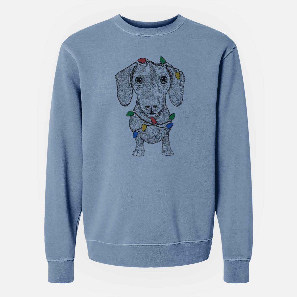Christmas Lights Ernie the Mini Dachshund - Unisex Pigment Dyed Crew Sweatshirt