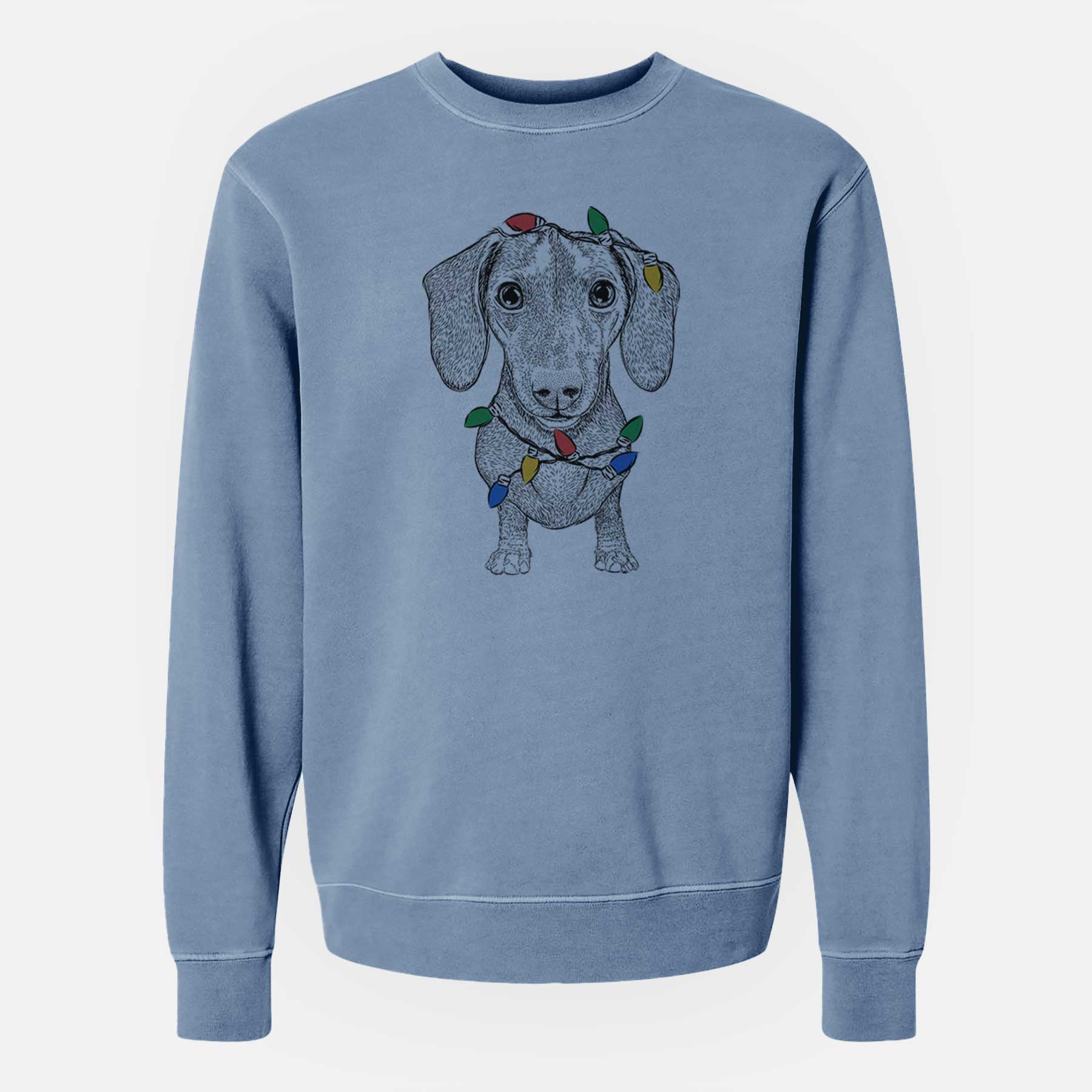 Christmas Lights Ernie the Mini Dachshund - Unisex Pigment Dyed Crew Sweatshirt