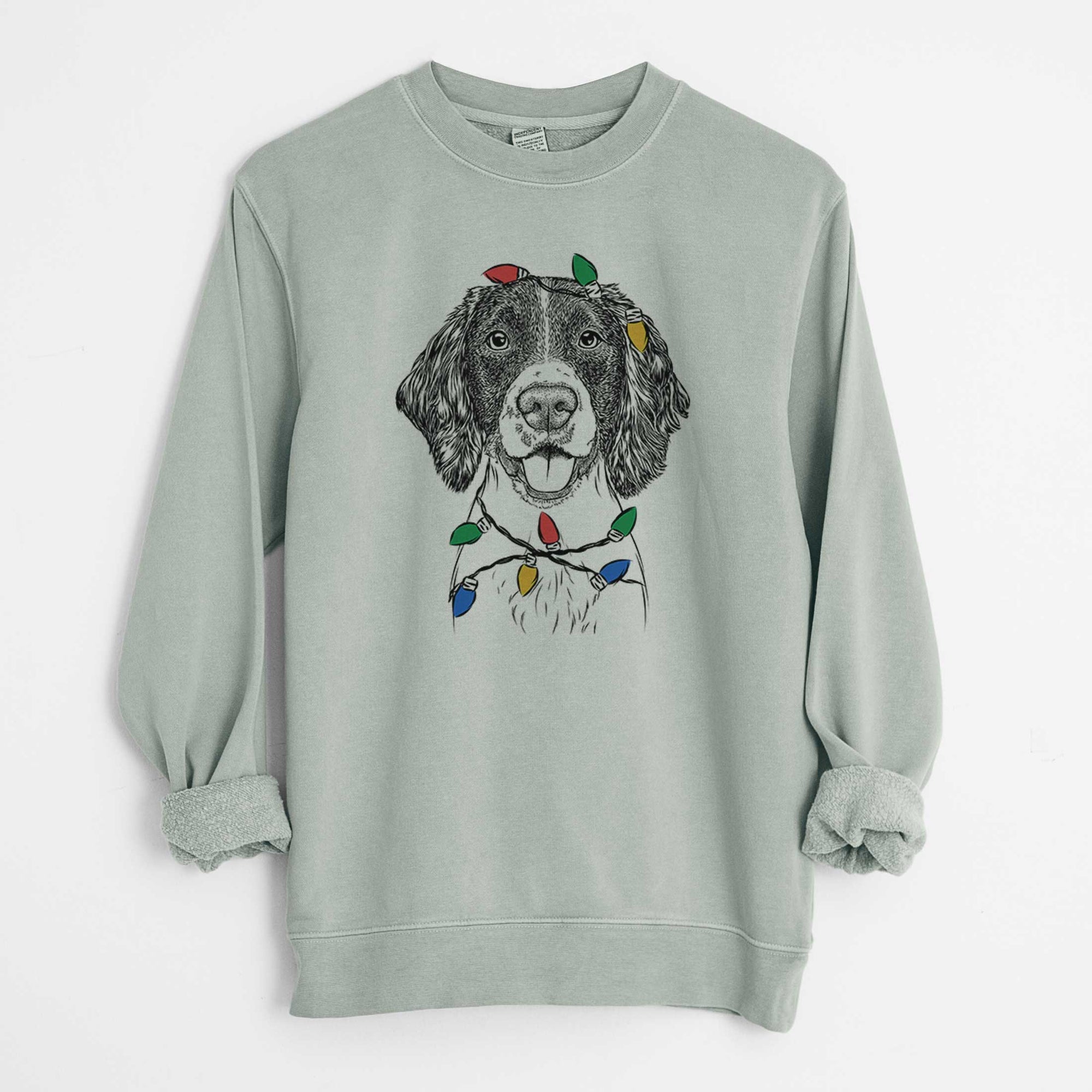 Christmas Lights Ever the English Springer Spaniel - Unisex Pigment Dyed Crew Sweatshirt