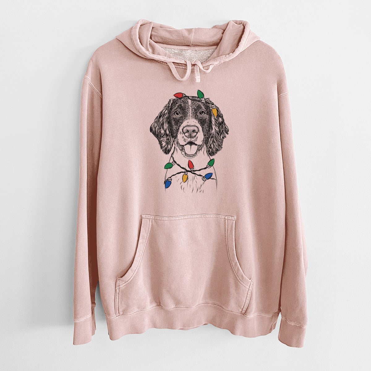 Christmas Lights Ever the English Springer Spaniel - Unisex Pigment Dyed Hoodie