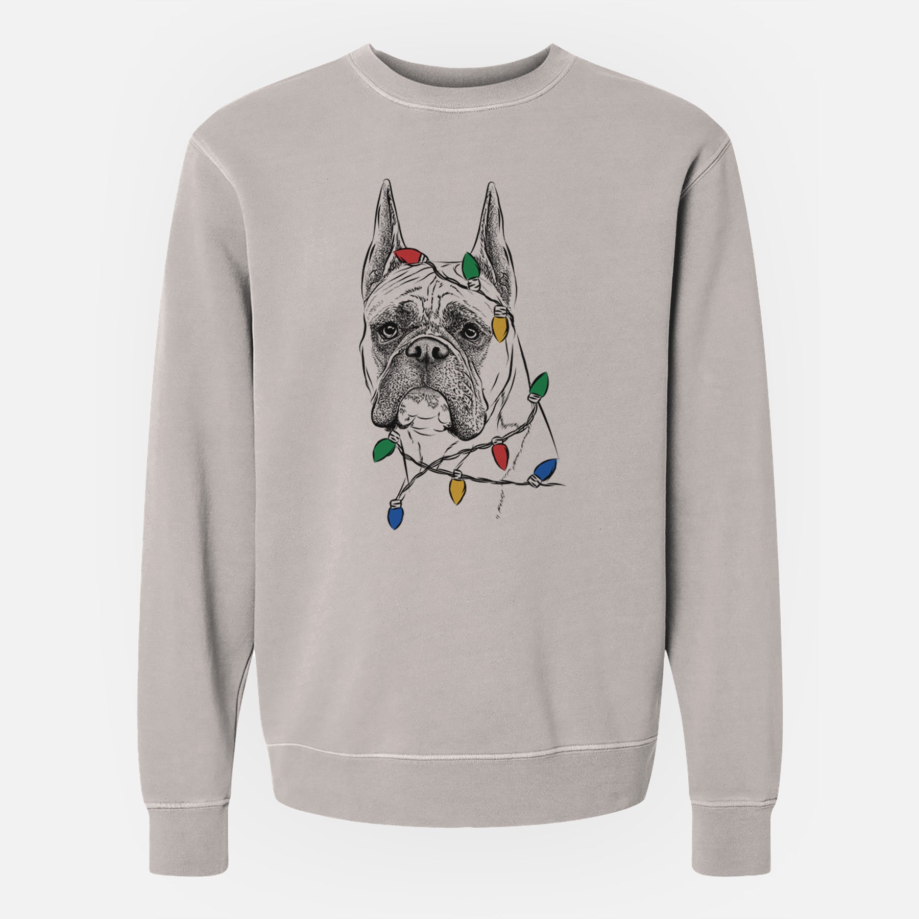 Christmas Lights Ezra the Boxer - Unisex Pigment Dyed Crew Sweatshirt