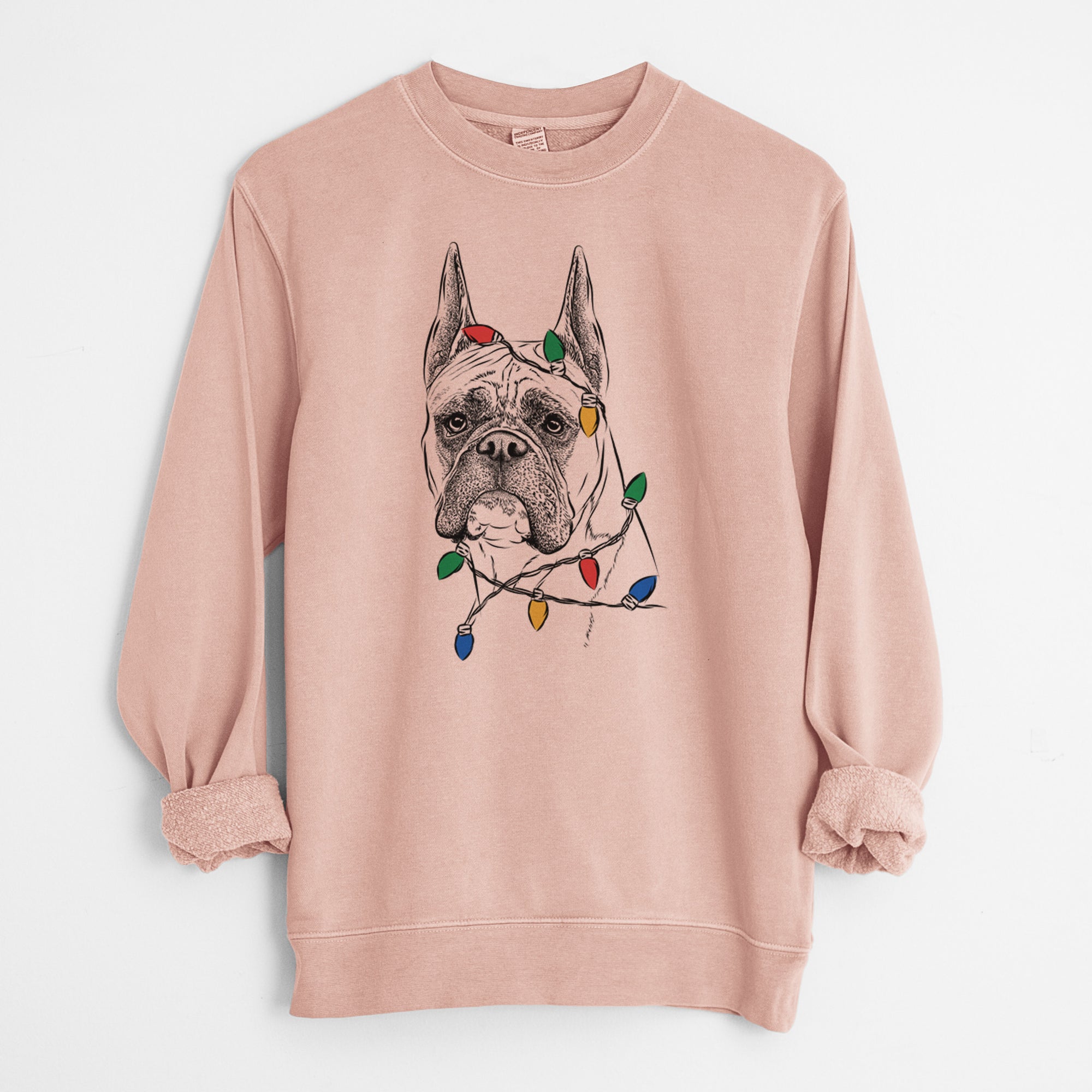 Christmas Lights Ezra the Boxer - Unisex Pigment Dyed Crew Sweatshirt