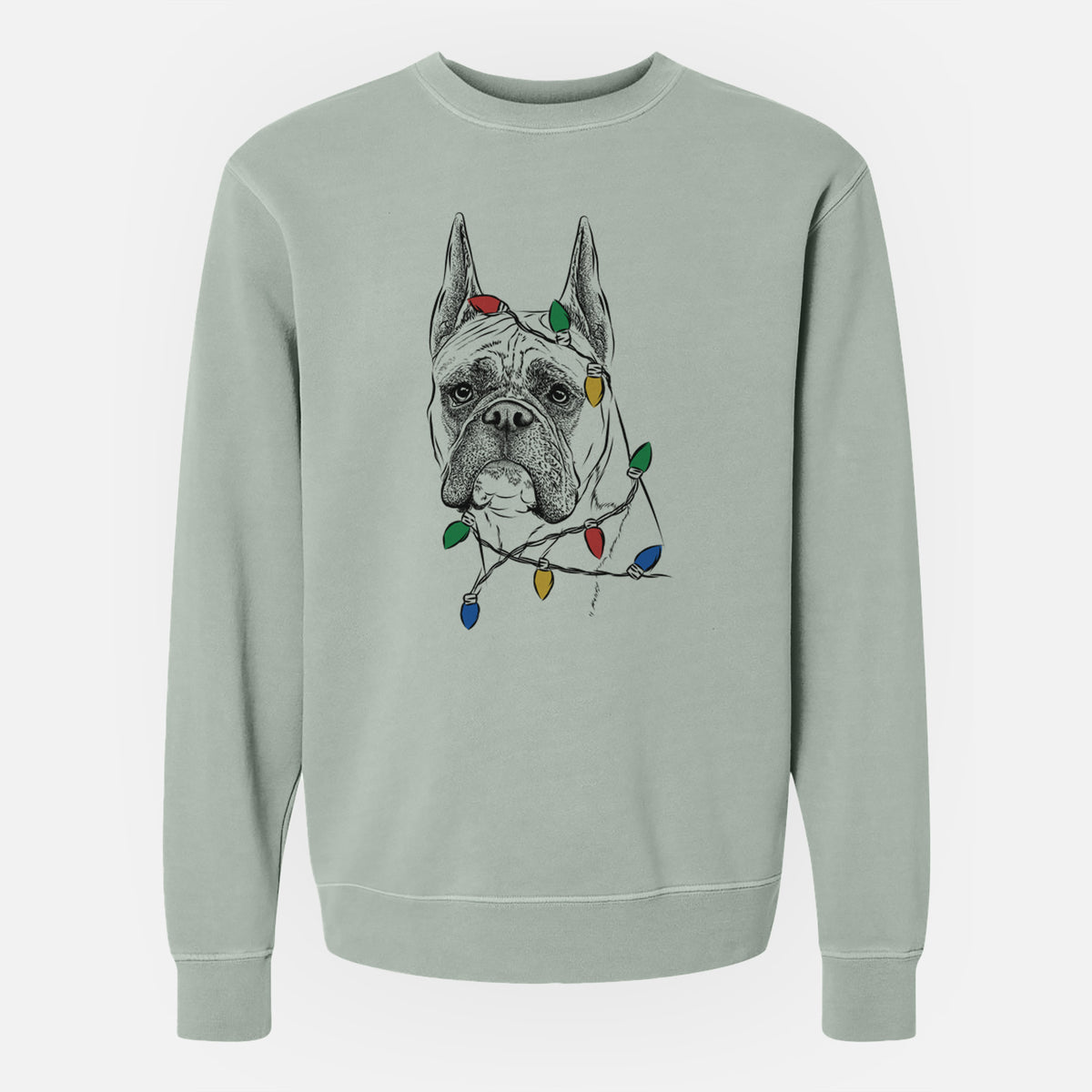 Christmas Lights Ezra the Boxer - Unisex Pigment Dyed Crew Sweatshirt