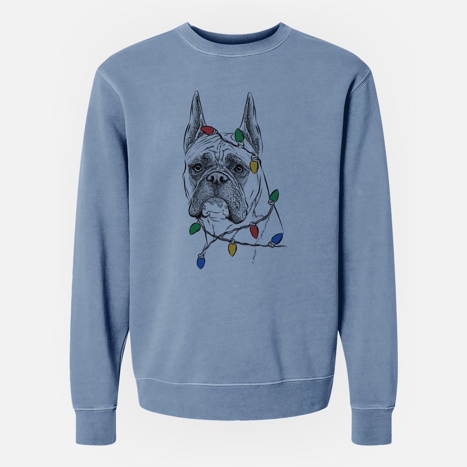 Christmas Lights Ezra the Boxer - Unisex Pigment Dyed Crew Sweatshirt