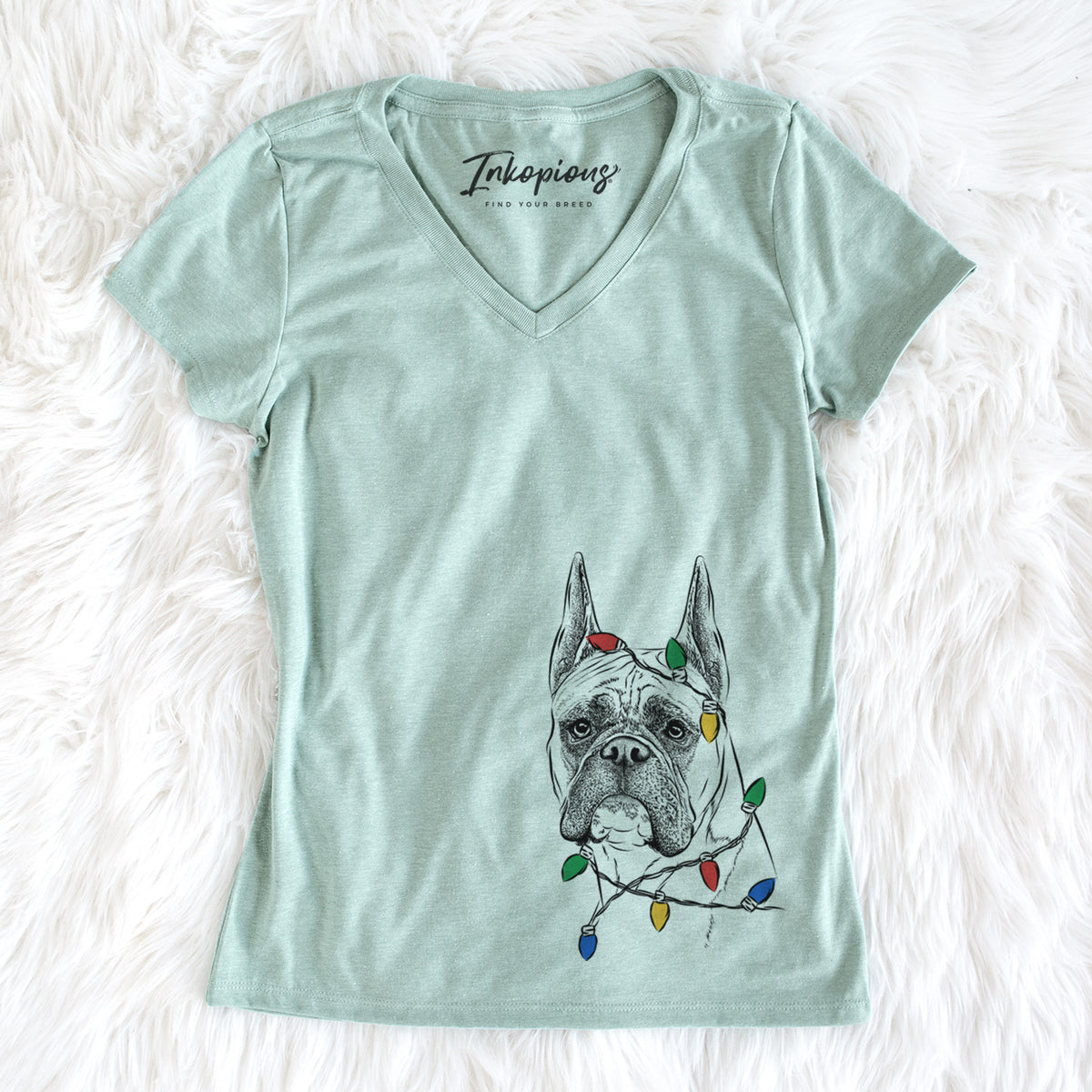Christmas Lights Ezra the Boxer - Women's Perfect V-neck Shirt