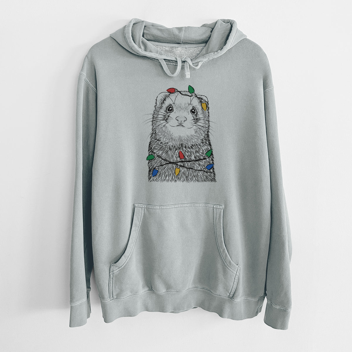 Christmas Lights Fig the Ferret - Unisex Pigment Dyed Hoodie