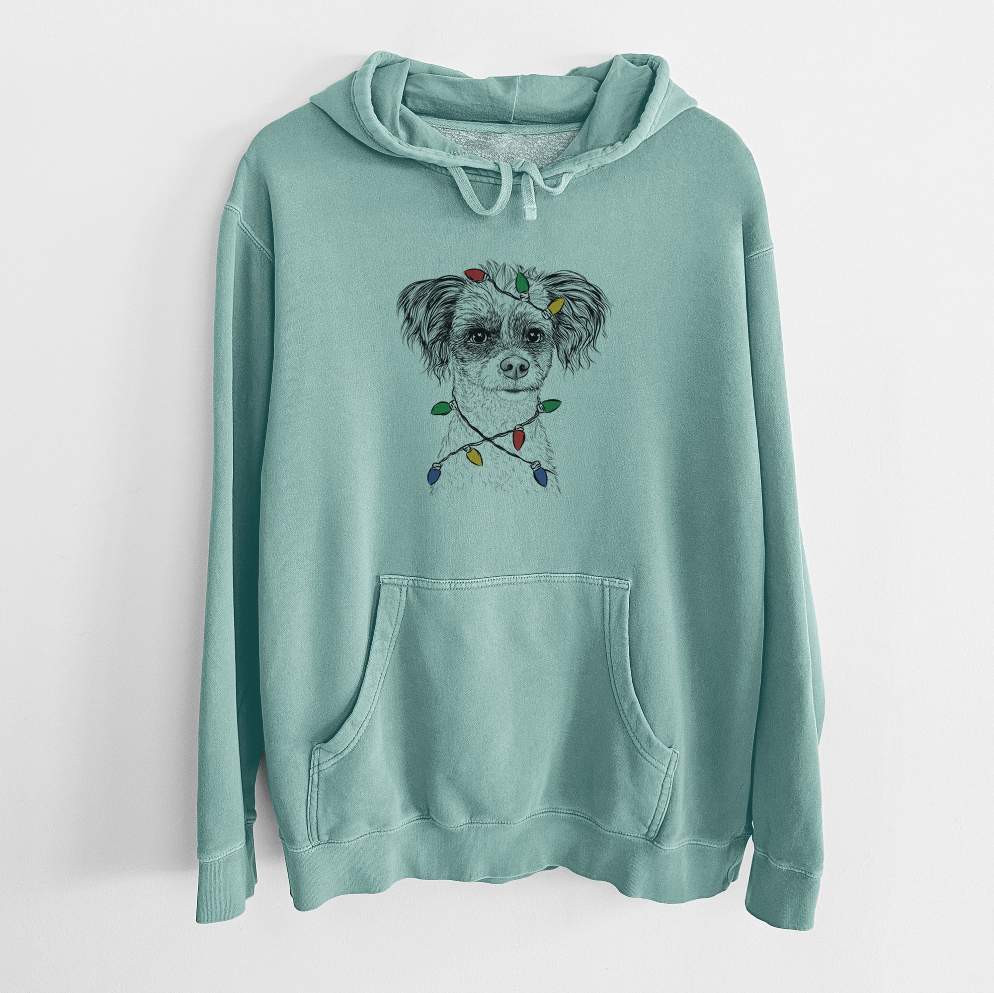 Christmas Lights Finley the Papillon Mix - Unisex Pigment Dyed Hoodie
