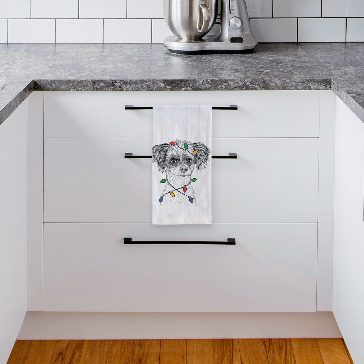 Finley the Papillon Mix Tea Towel