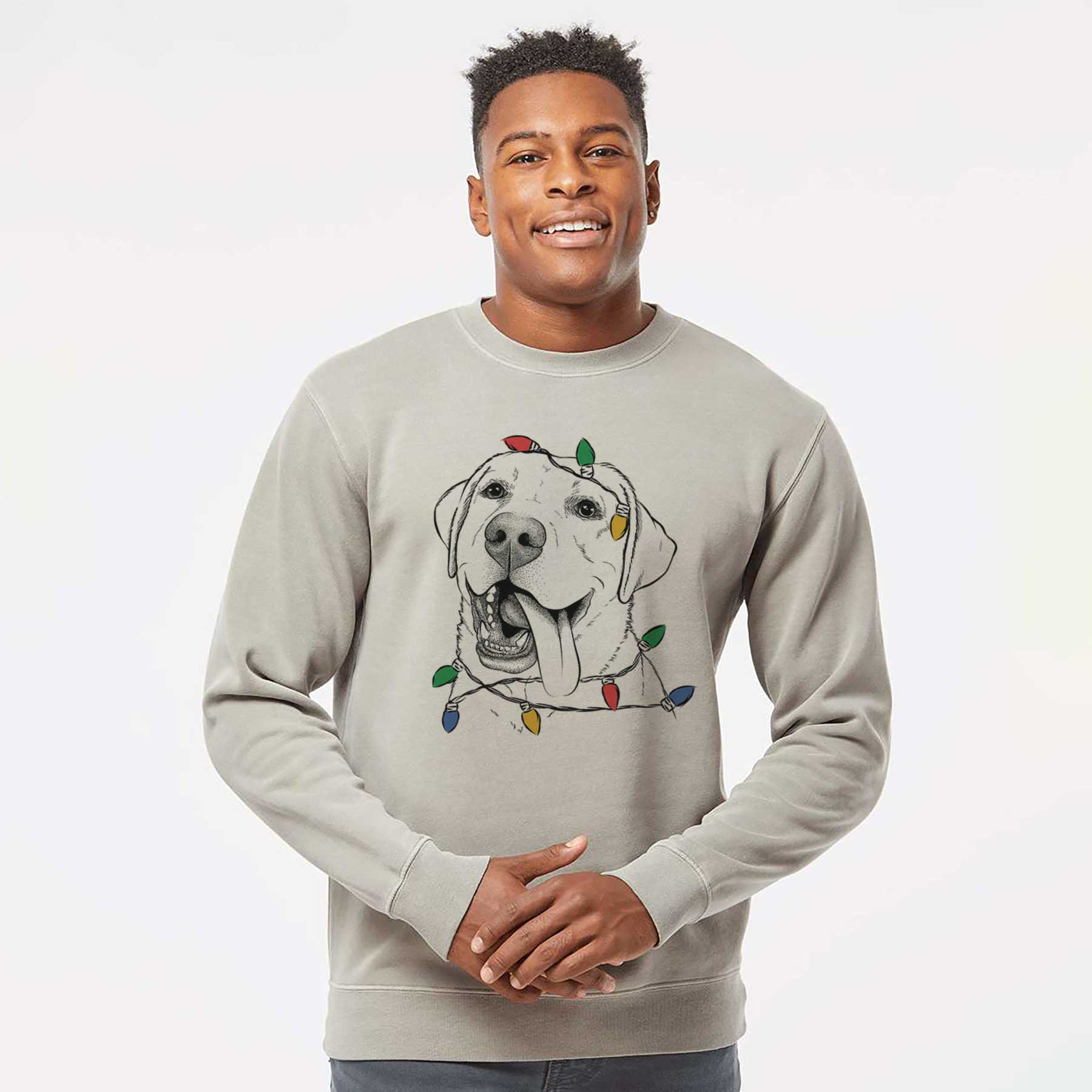 Christmas Lights Finn the Labrador Retriever - Unisex Pigment Dyed Crew Sweatshirt