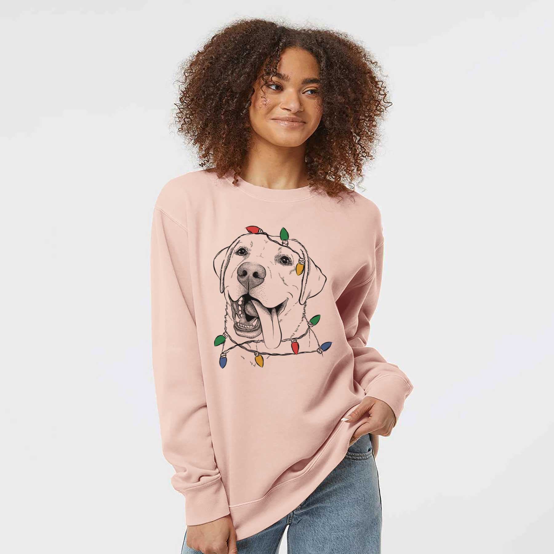 Christmas Lights Finn the Labrador Retriever - Unisex Pigment Dyed Crew Sweatshirt