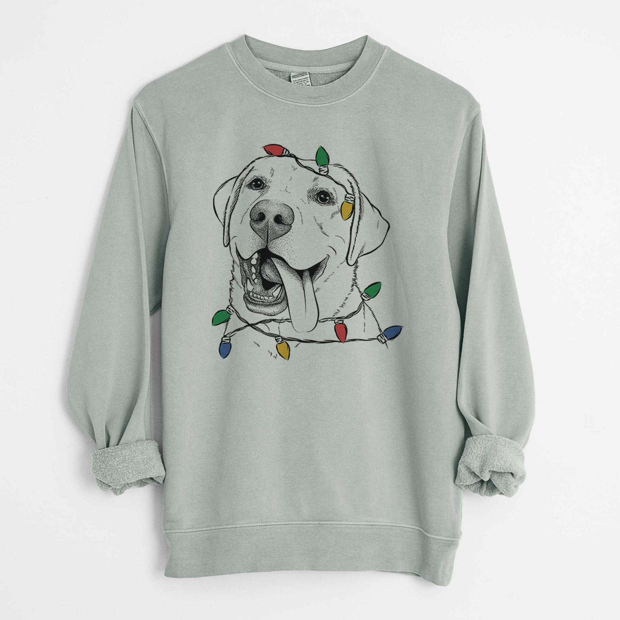 Christmas Lights Finn the Labrador Retriever - Unisex Pigment Dyed Crew Sweatshirt