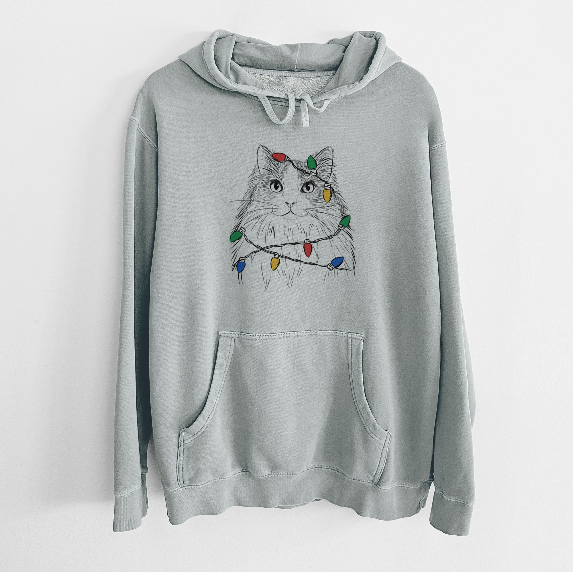 Christmas Lights Fiona the Ragdoll Cat - Unisex Pigment Dyed Hoodie