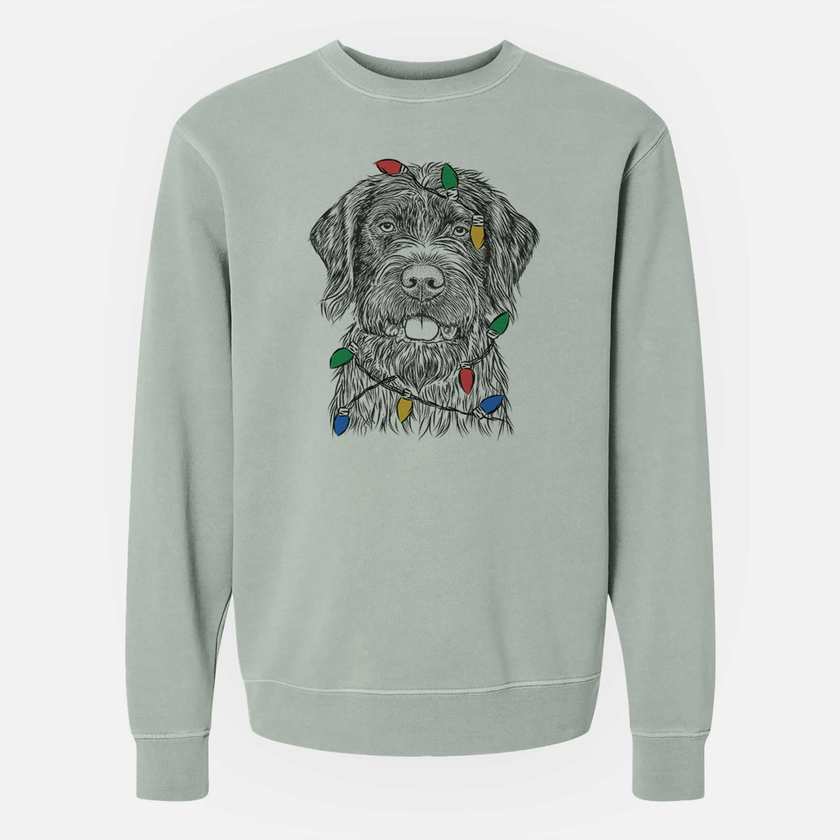 Christmas Lights Fletcher the Wirehaired Pointing Griffon - Unisex Pigment Dyed Crew Sweatshirt