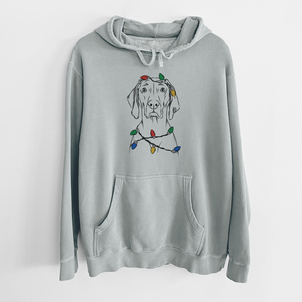 Christmas Lights Flint the Weimaraner - Unisex Pigment Dyed Hoodie