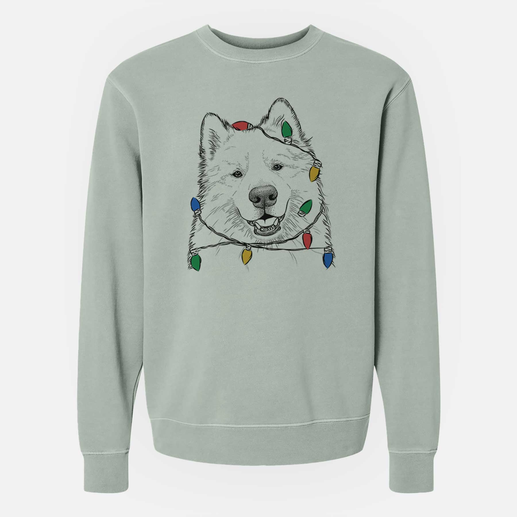 Christmas Lights Foster the Samoyed - Unisex Pigment Dyed Crew Sweatshirt