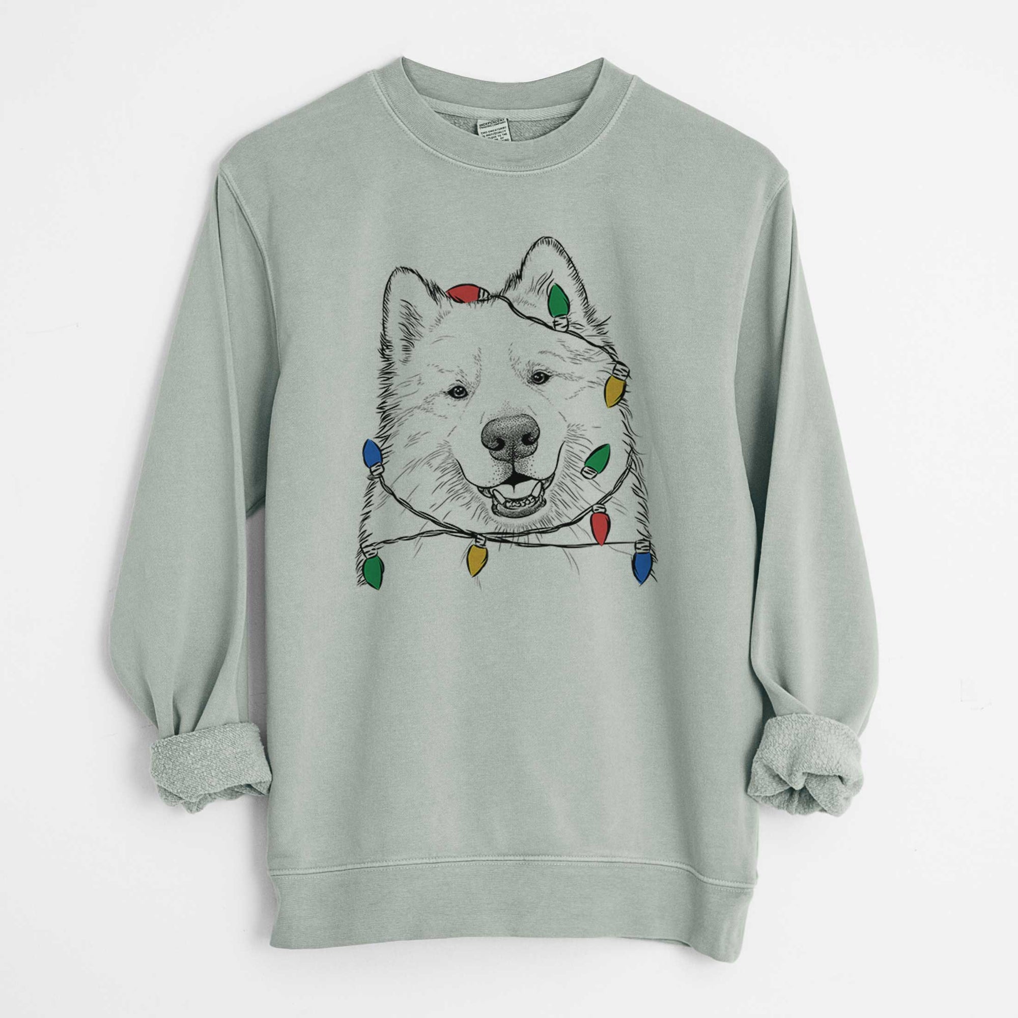 Christmas Lights Foster the Samoyed - Unisex Pigment Dyed Crew Sweatshirt