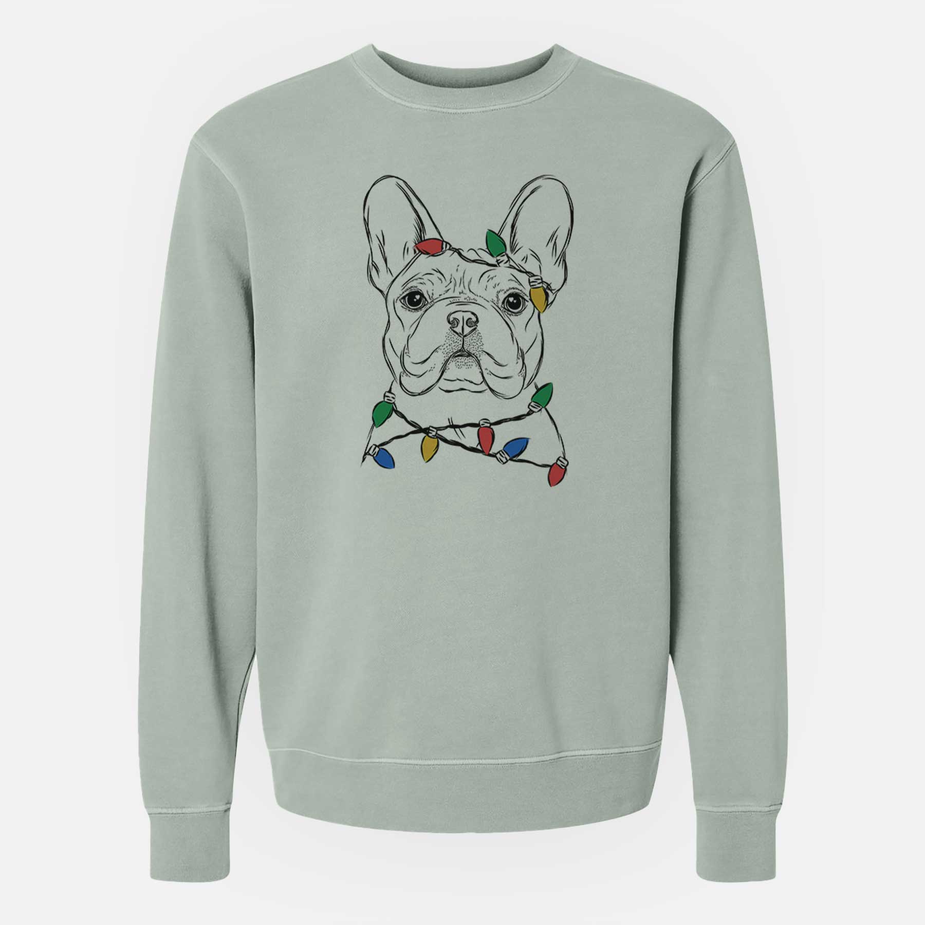 Christmas Lights Franco the French Bulldog - Unisex Pigment Dyed Crew Sweatshirt