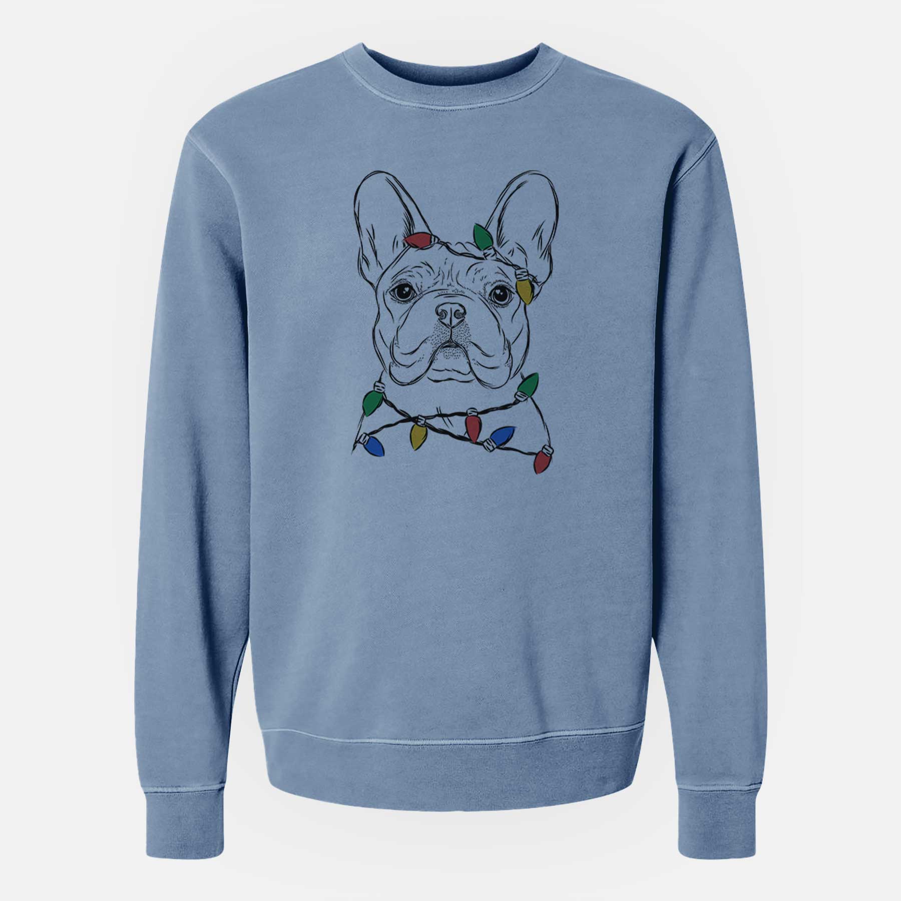 Christmas Lights Franco the French Bulldog - Unisex Pigment Dyed Crew Sweatshirt