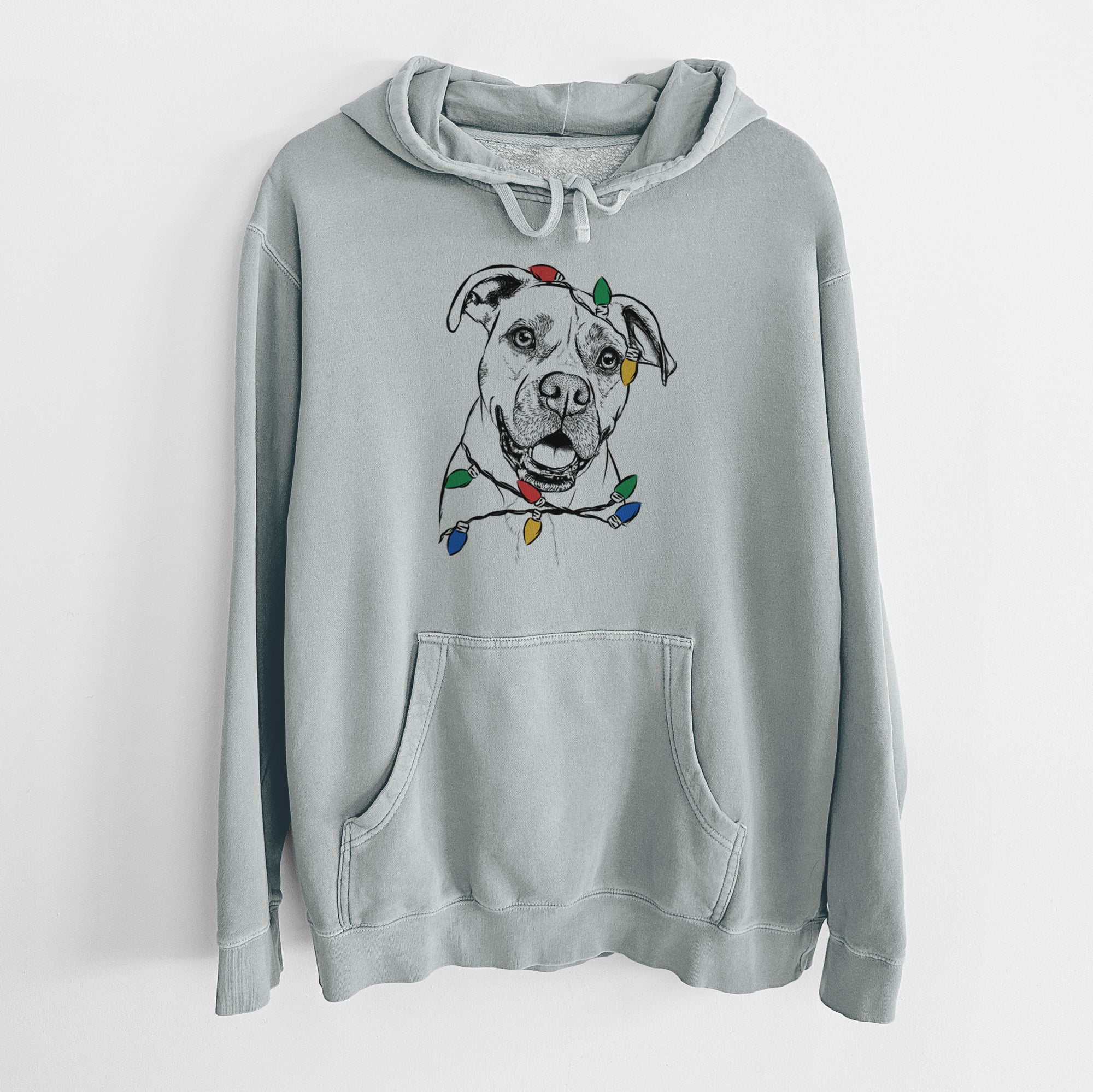 Christmas Lights Frankie Tankie the Boxer Mix - Unisex Pigment Dyed Hoodie