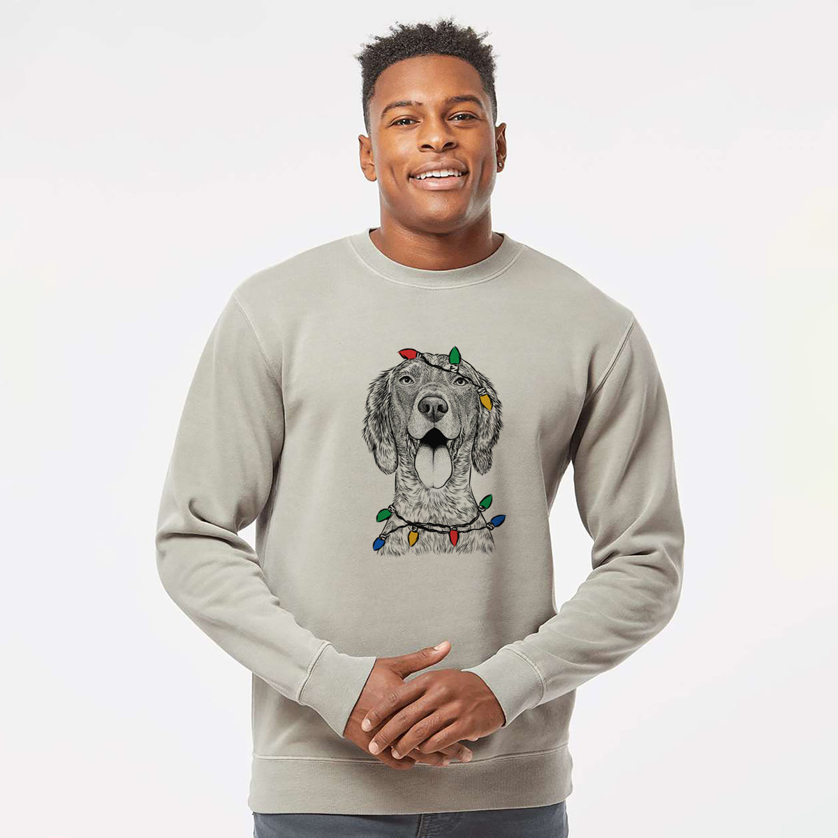 Christmas Lights Freddy the English Setter - Unisex Pigment Dyed Crew Sweatshirt