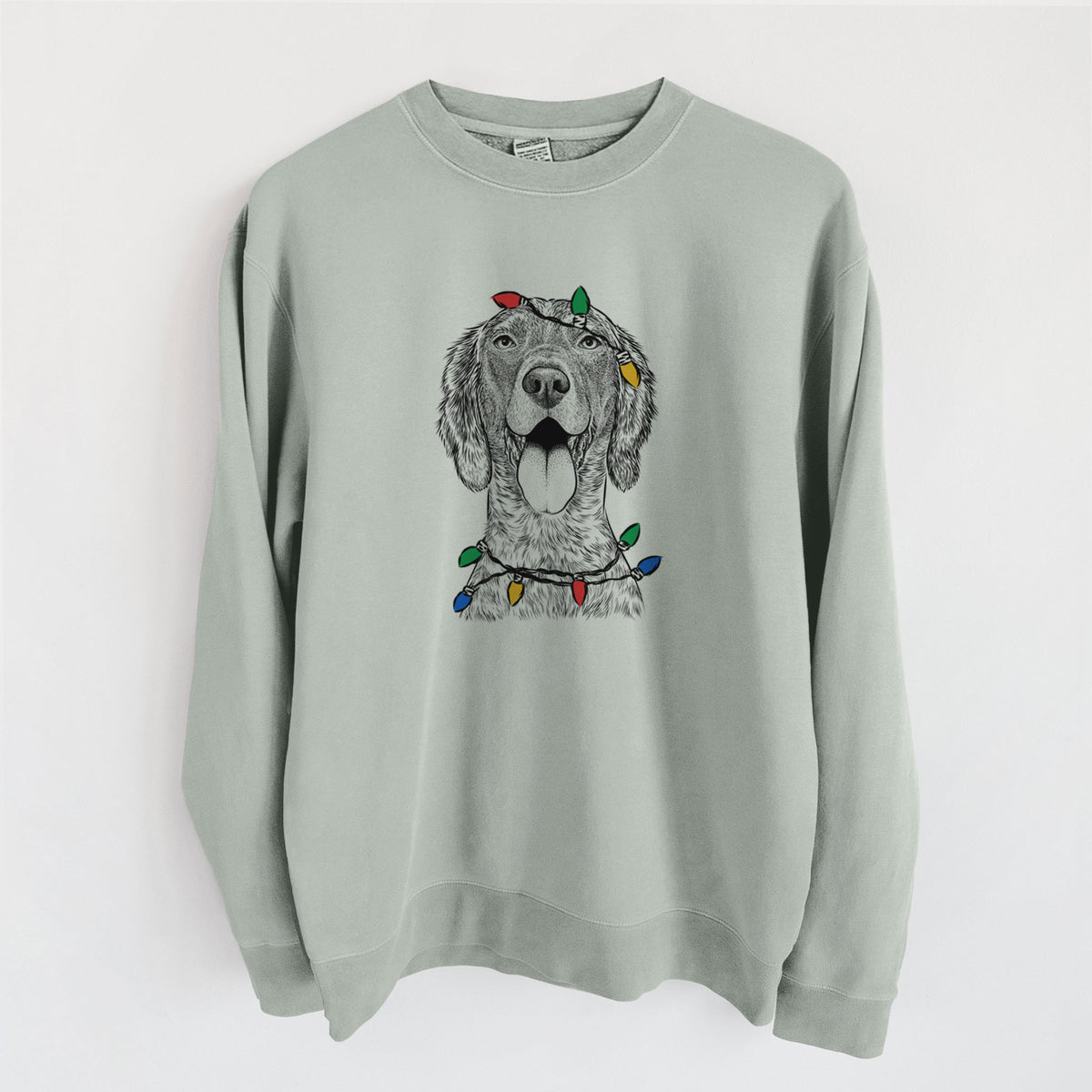 Christmas Lights Freddy the English Setter - Unisex Pigment Dyed Crew Sweatshirt