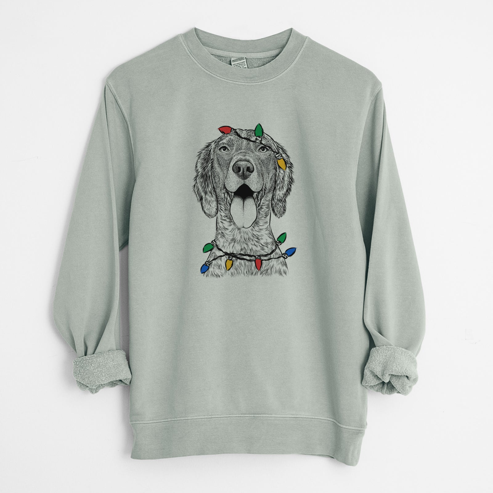 Christmas Lights Freddy the English Setter - Unisex Pigment Dyed Crew Sweatshirt