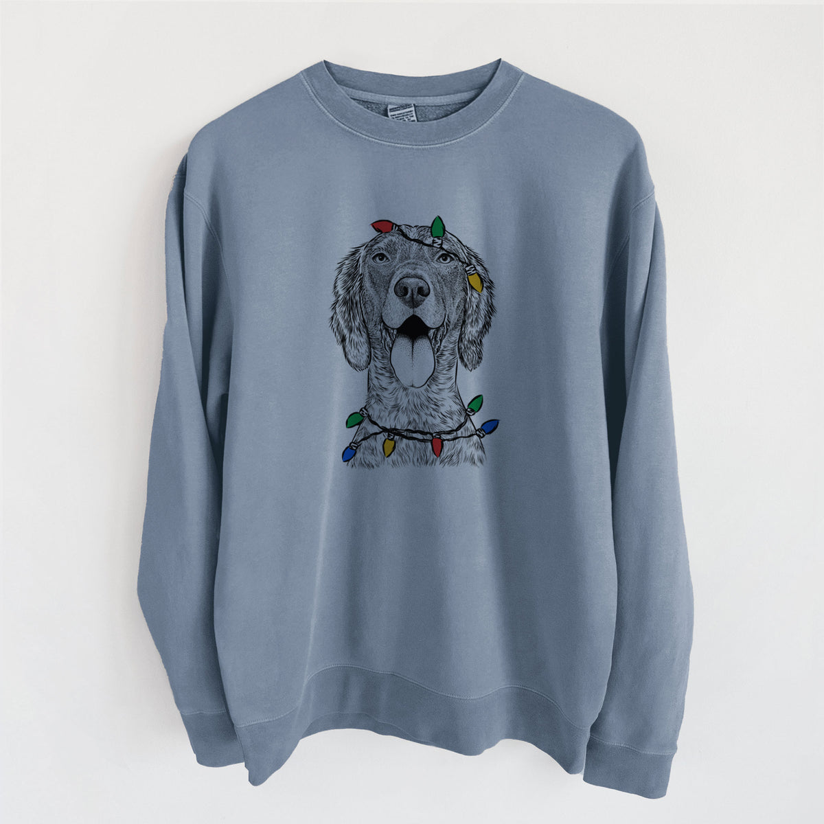 Christmas Lights Freddy the English Setter - Unisex Pigment Dyed Crew Sweatshirt