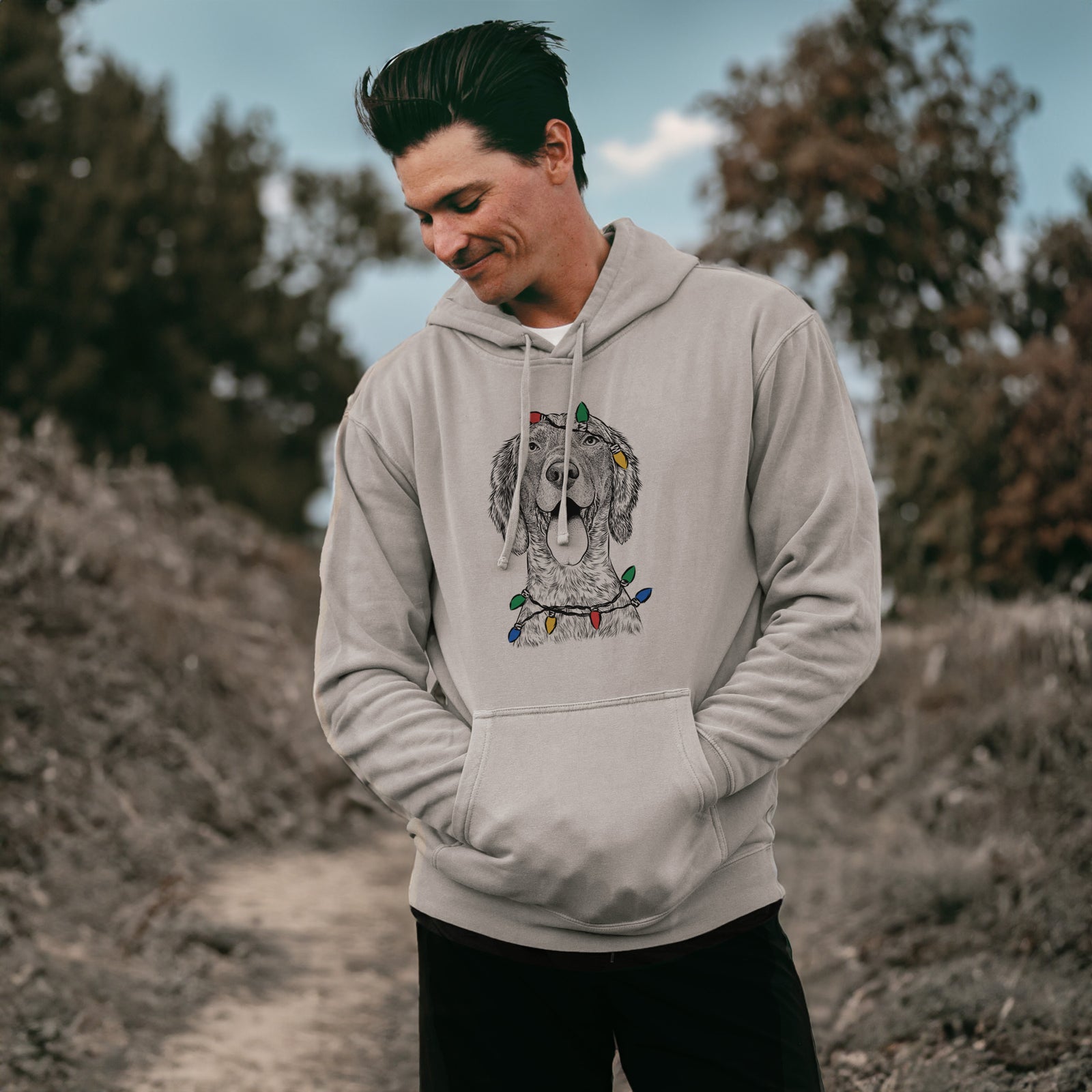 Christmas Lights Freddy the English Setter - Unisex Pigment Dyed Hoodie
