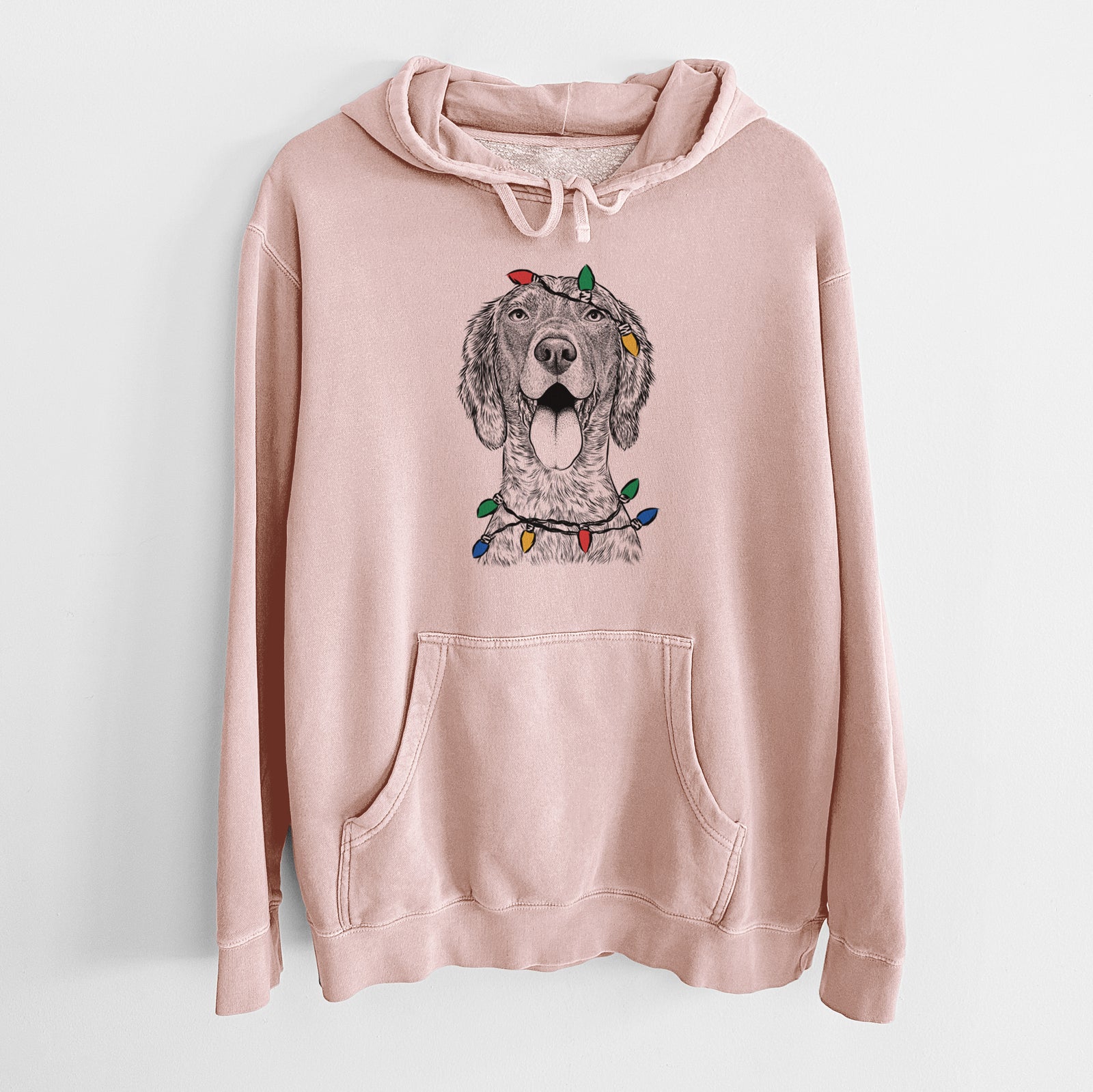 Christmas Lights Freddy the English Setter - Unisex Pigment Dyed Hoodie