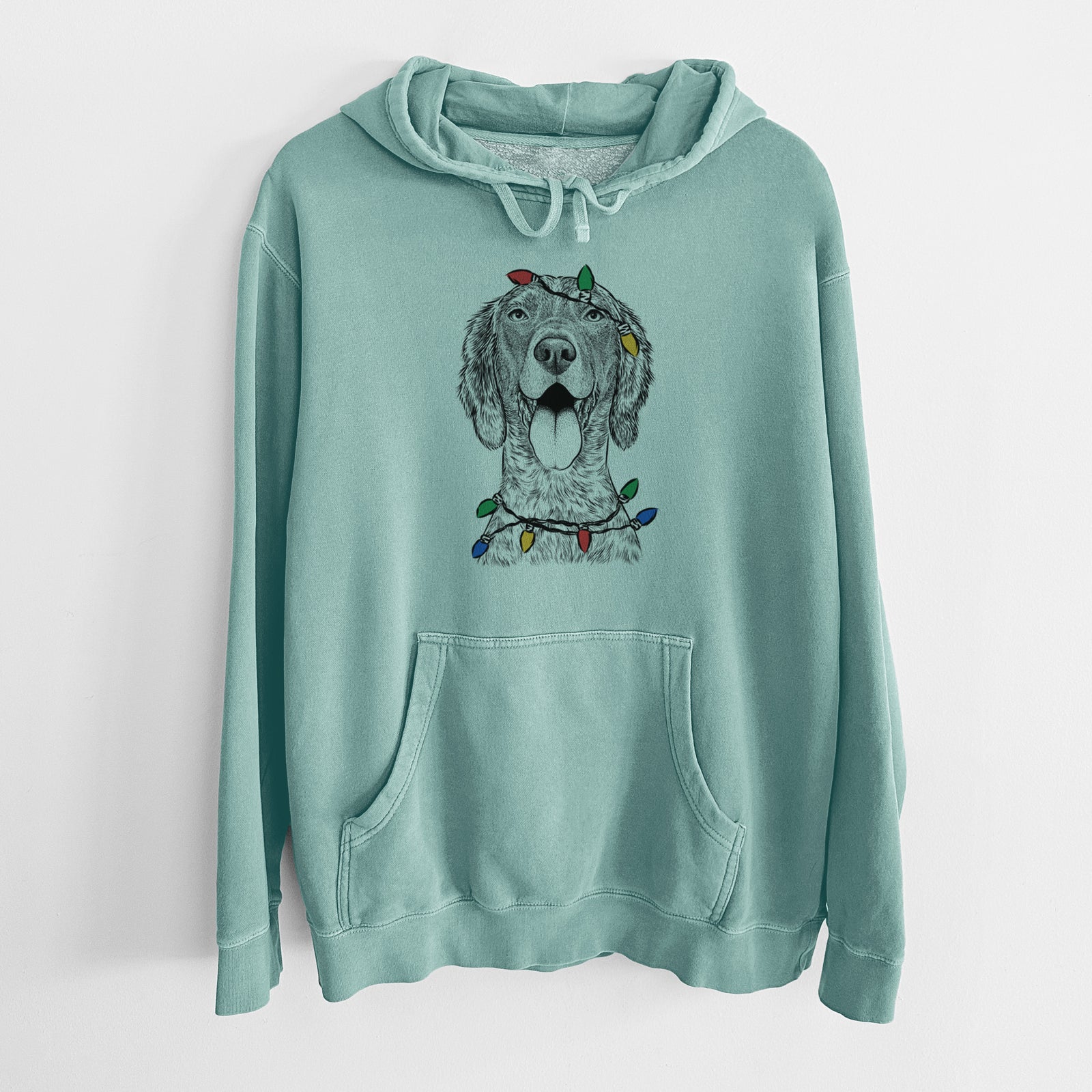 Christmas Lights Freddy the English Setter - Unisex Pigment Dyed Hoodie