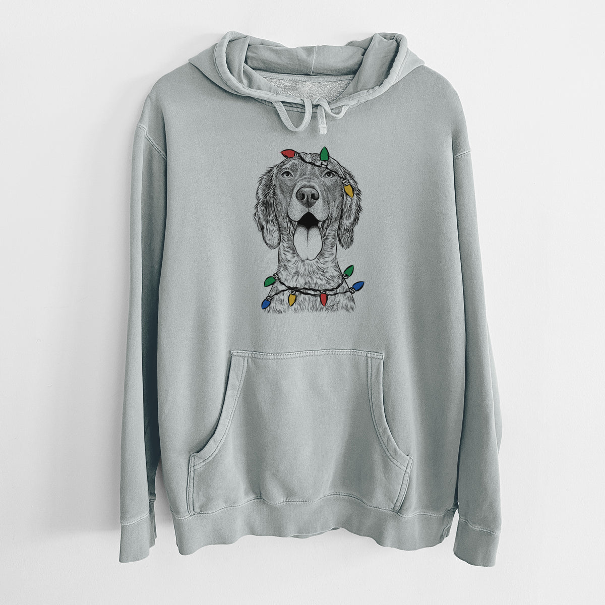 Christmas Lights Freddy the English Setter - Unisex Pigment Dyed Hoodie