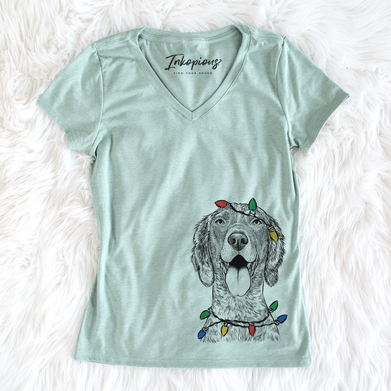 Christmas Lights Freddy the English Setter - Women's Perfect V-neck Shirt