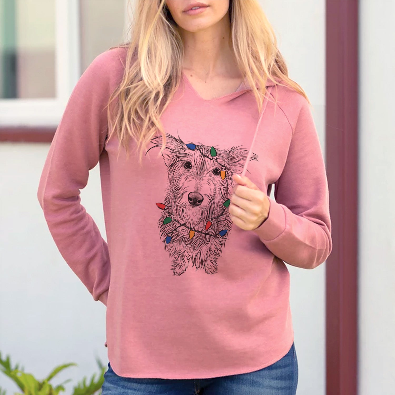 Christmas Lights Frida Doggo the Rescue Terrier Mix - Cali Wave Hooded Sweatshirt