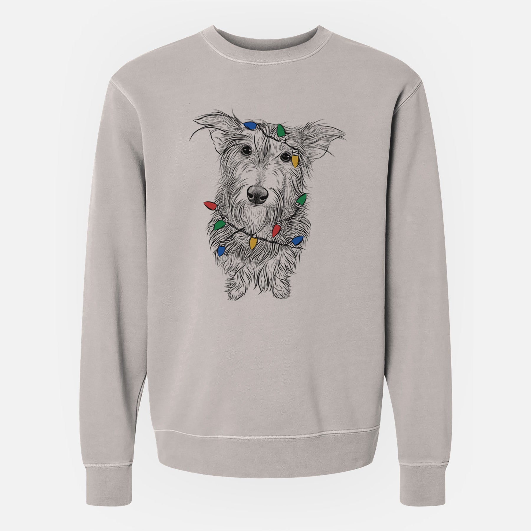 Christmas Lights Frida Doggo the Rescue Terrier Mix - Unisex Pigment Dyed Crew Sweatshirt