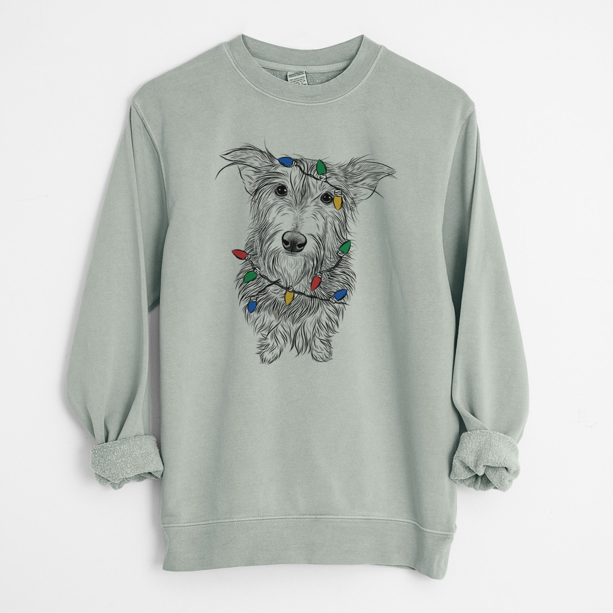 Christmas Lights Frida Doggo the Rescue Terrier Mix - Unisex Pigment Dyed Crew Sweatshirt