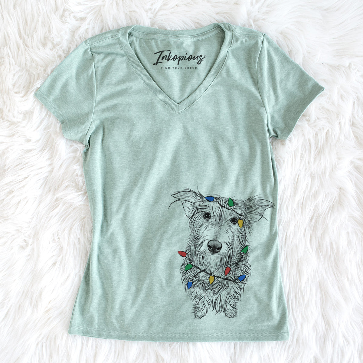 Christmas Lights Frida Doggo the Rescue Terrier Mix - Women&#39;s Perfect V-neck Shirt