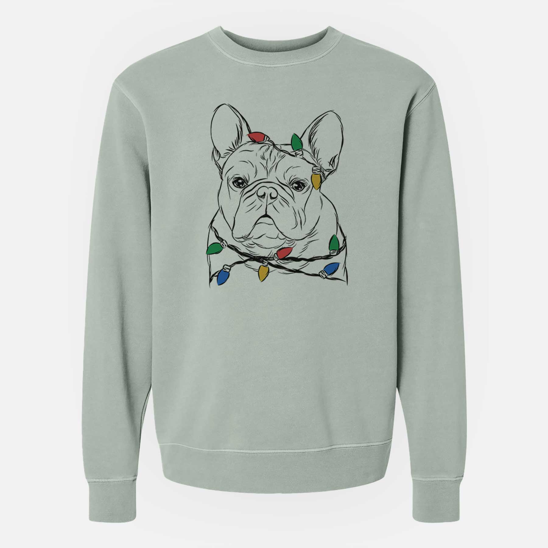 Christmas Lights Fudge the French Bulldog - Unisex Pigment Dyed Crew Sweatshirt